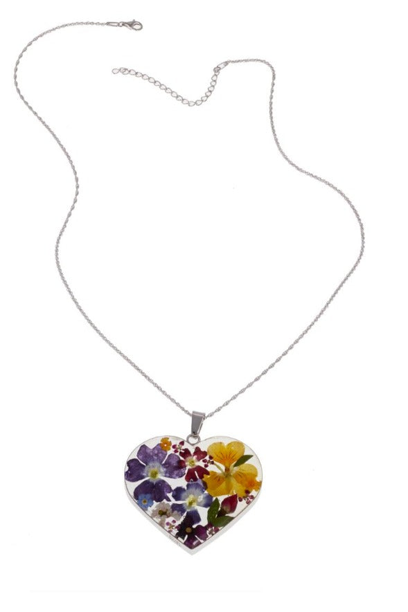 Sterling Silver Handpicked Dried Flower Heart Pendant with 18" Chain, HSN