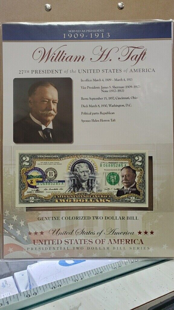US Presidents Colorized $2 Bill - William H. Taft Commemorative $2 Currency | United States Notes