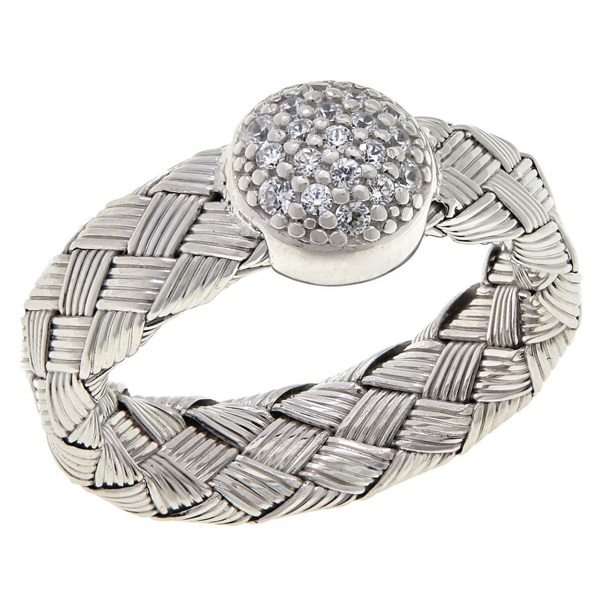 Bellezza White Sterling Silver Cubic Zirconia Woven Pave Disc Ring, Size 8 (373995934148)