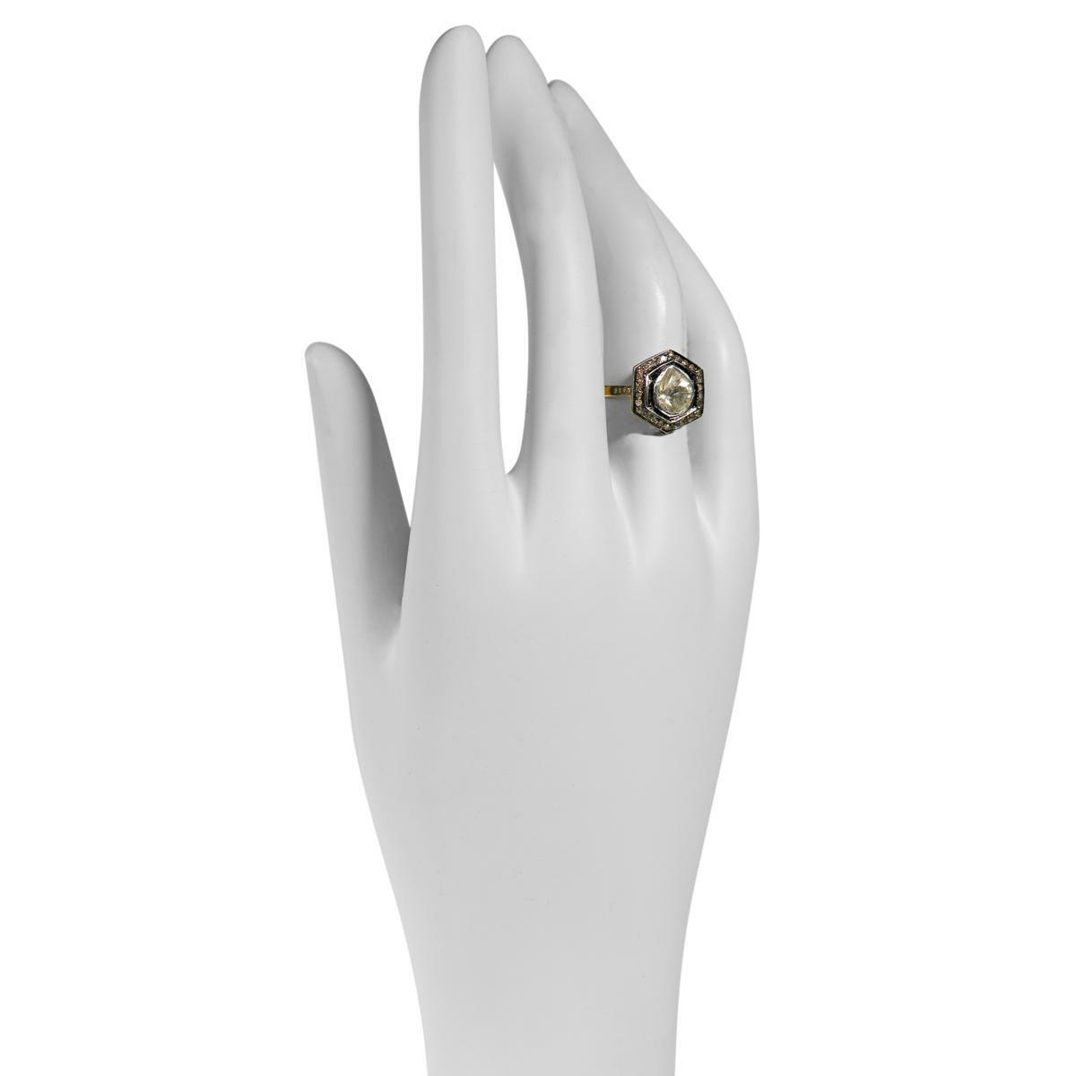 Joya 2-Tone 14K Yellow Gold Polki 0.36ct Diamond Halo-Style Ring, Size 6