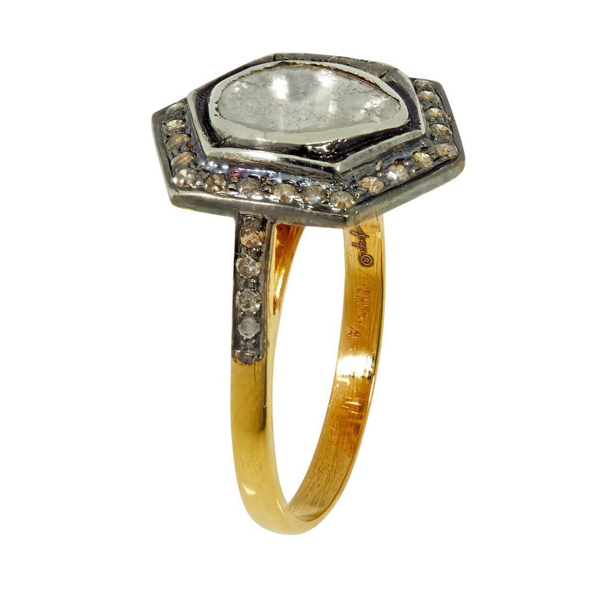 Joya 2-Tone 14K Yellow Gold Polki 0.36ct Diamond Halo-Style Ring, Size 8