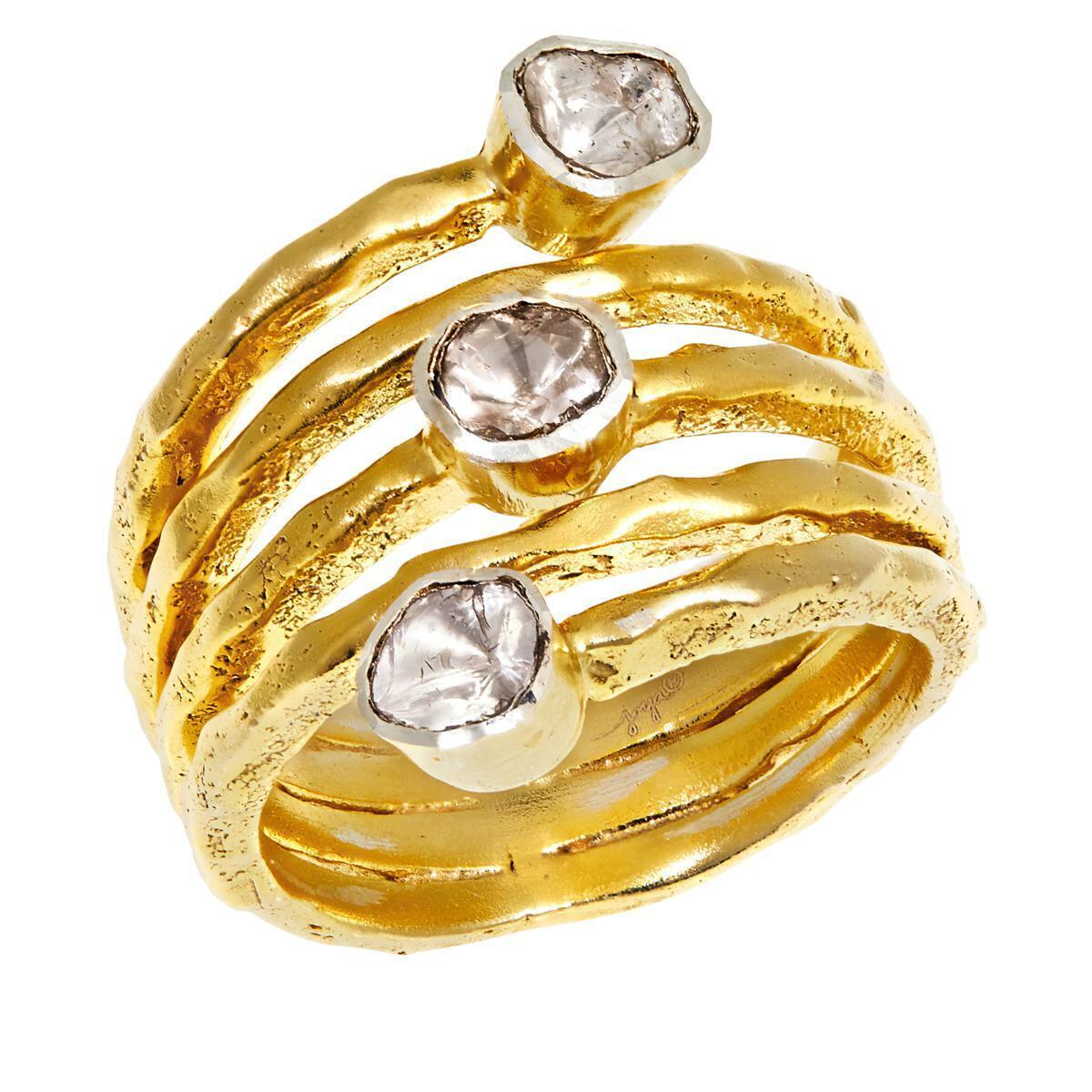 Joya Goldtone Sterling Silver Polki Diamond 3-Stone Wrap Ring, Size 7