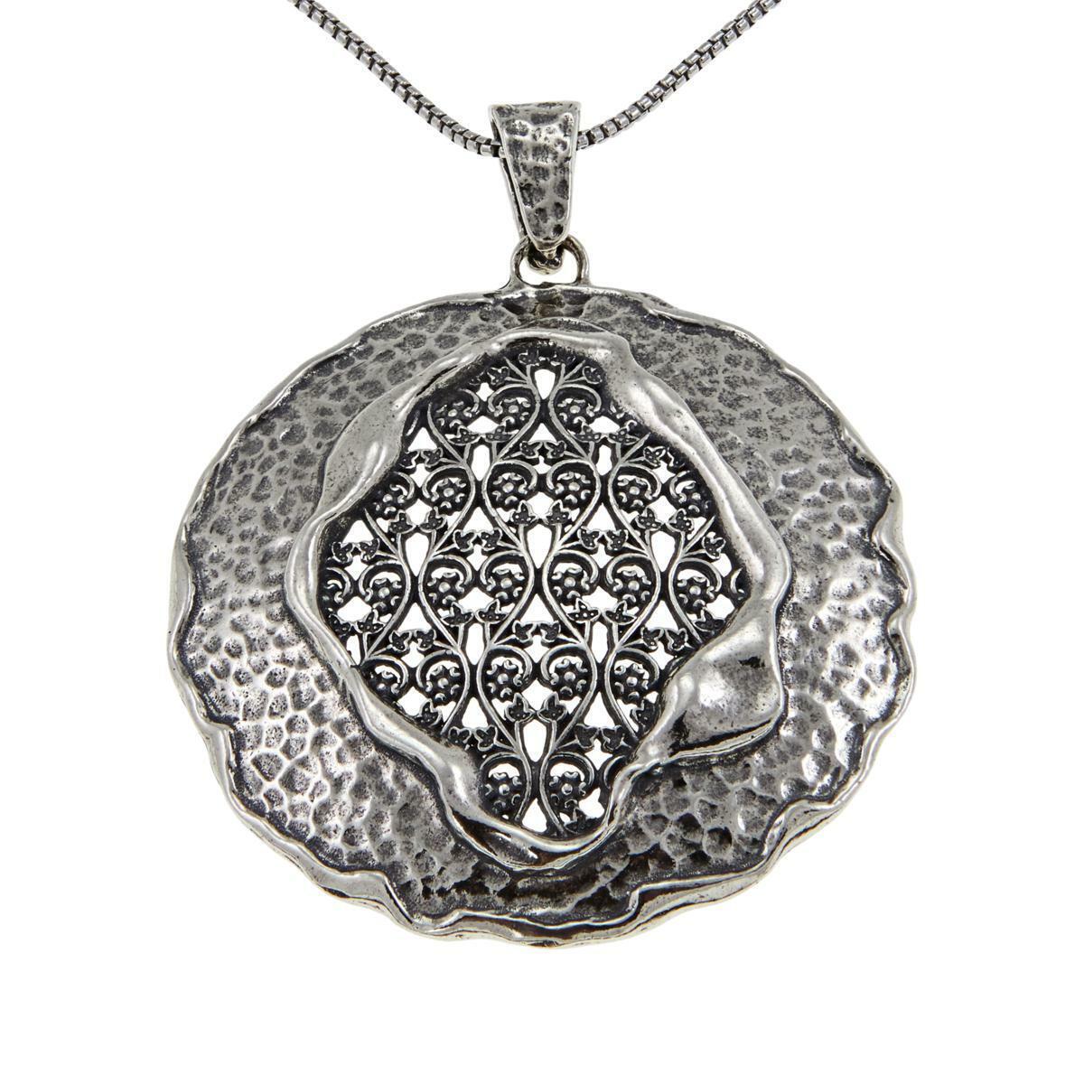 LiPaz Sterling SIlver Floral Filigree Textured Pendant with 36' Chain