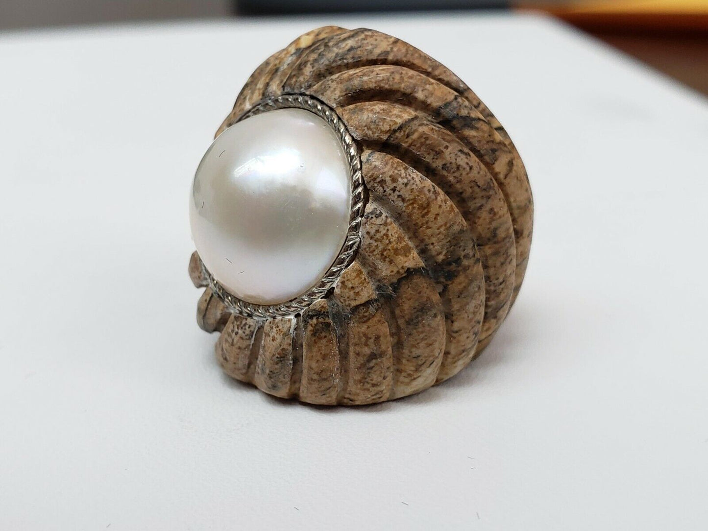 Colleen Lopez Calcite And Cultured Mabé Pearl Ring, Size 5.5 Hsn $60