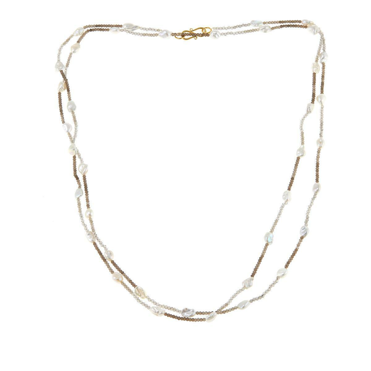 Rarities Smoky Quartz Gemstone Bead & Cultured Freshwater Pearl 54" Necklace