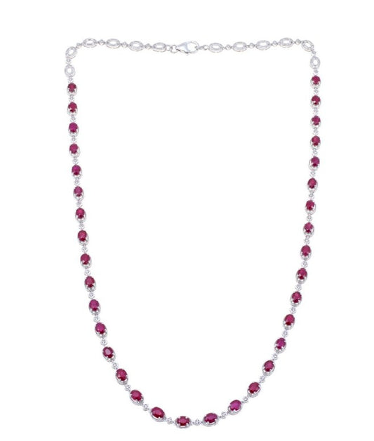 Rarities 10.42ctw Ruby and White Zircon Sterling Silver Necklace. 18"