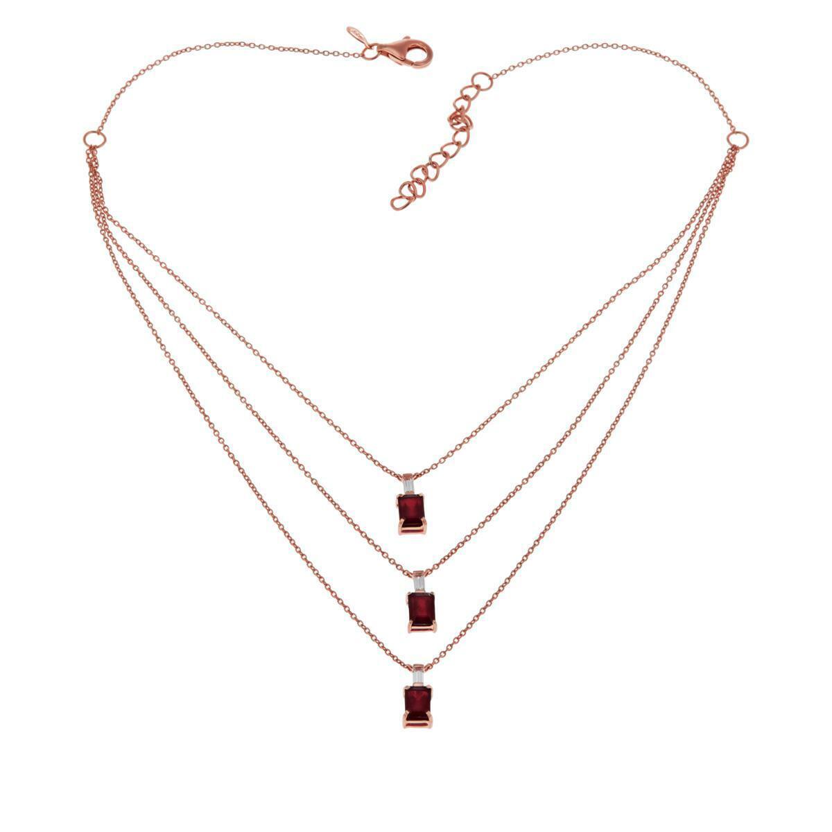 Rarities Rose-Plated Glass-Filled Red Ruby 3-Tier Y-Drop Necklace, 15" to 17" ~
