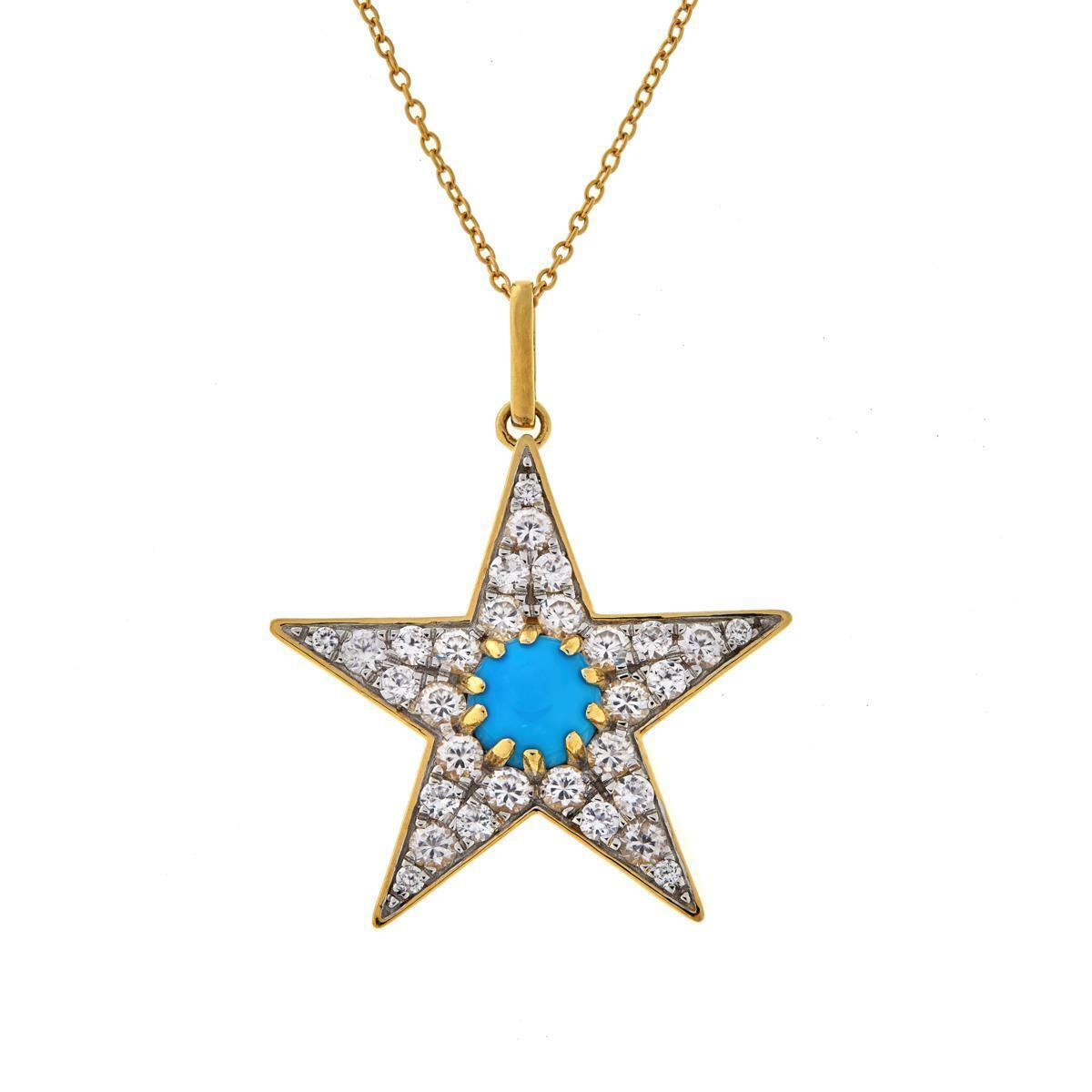 Rarities Turquoise &  White Zircon Star Pendant Necklace 16"- 18"