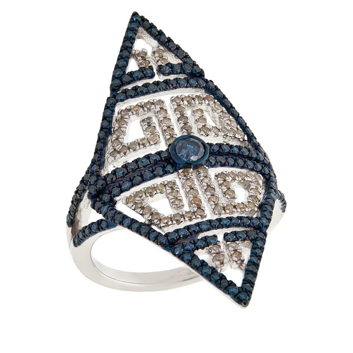 Rarities 1cttw Genuine Blue and White Diamond "Tattoo" Ring, Size 6