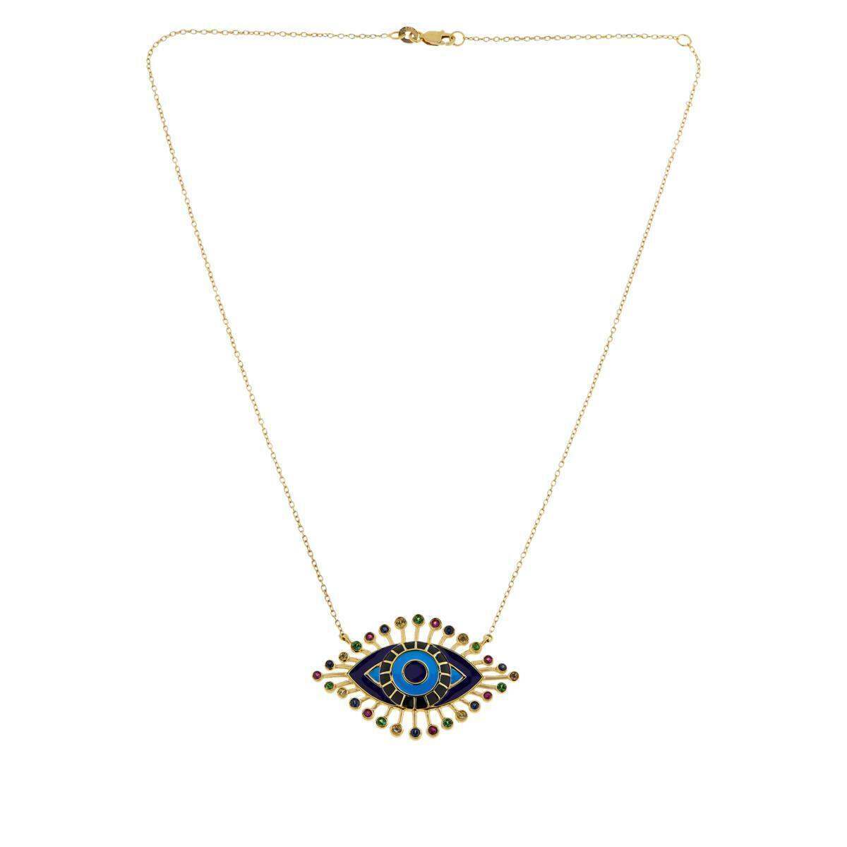 Rarities Gold-PlatedSilver Multigem Evil Eye Talisman Pendant Necklace 16" - 18"