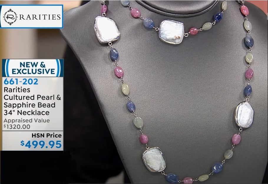 Rarities Genuine Freeform Cultured Pearl & Sapphire Beaded 34" Necklace -