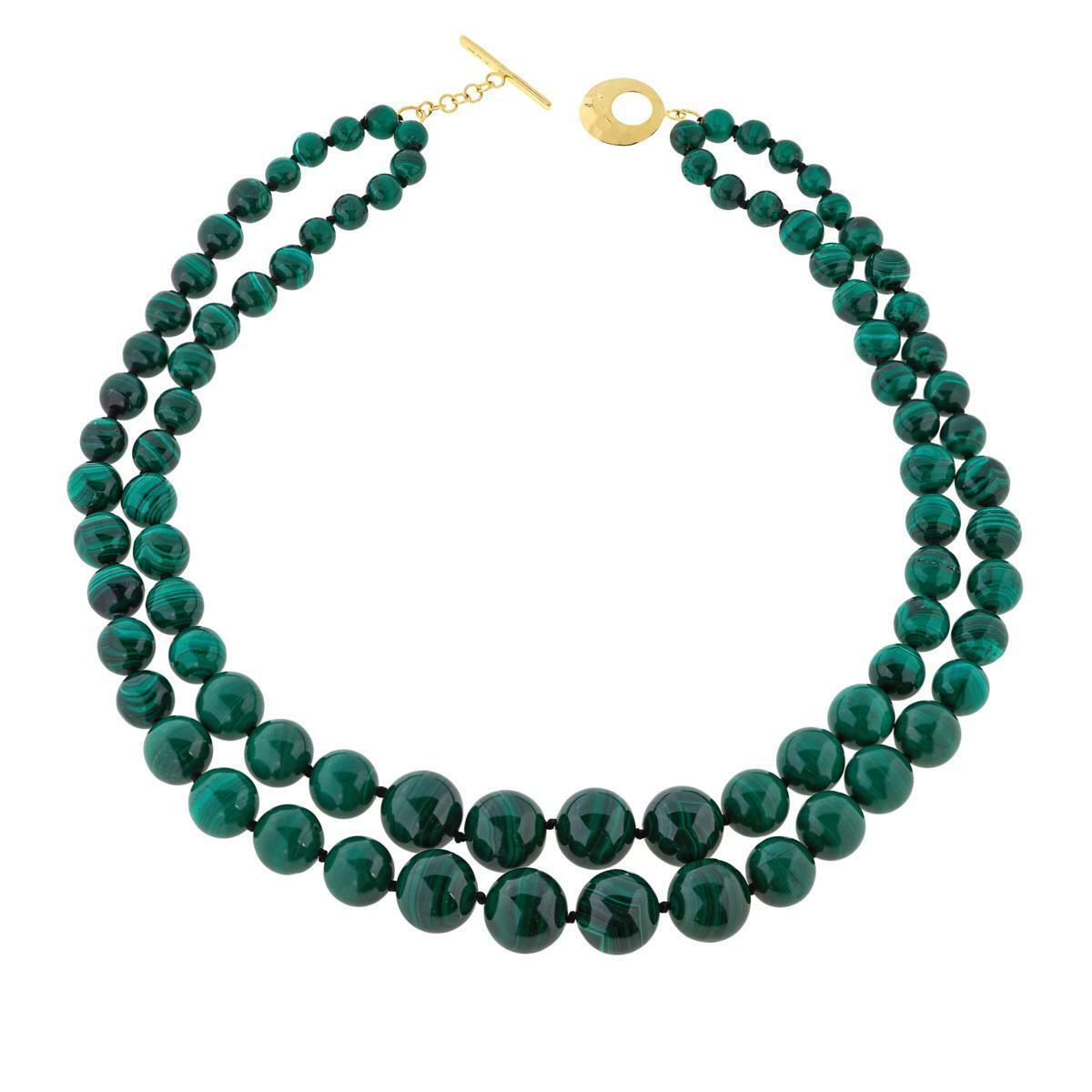 Rarities Malachite Bead Graduated 2-Strand Necklace with Toggle Clasp
