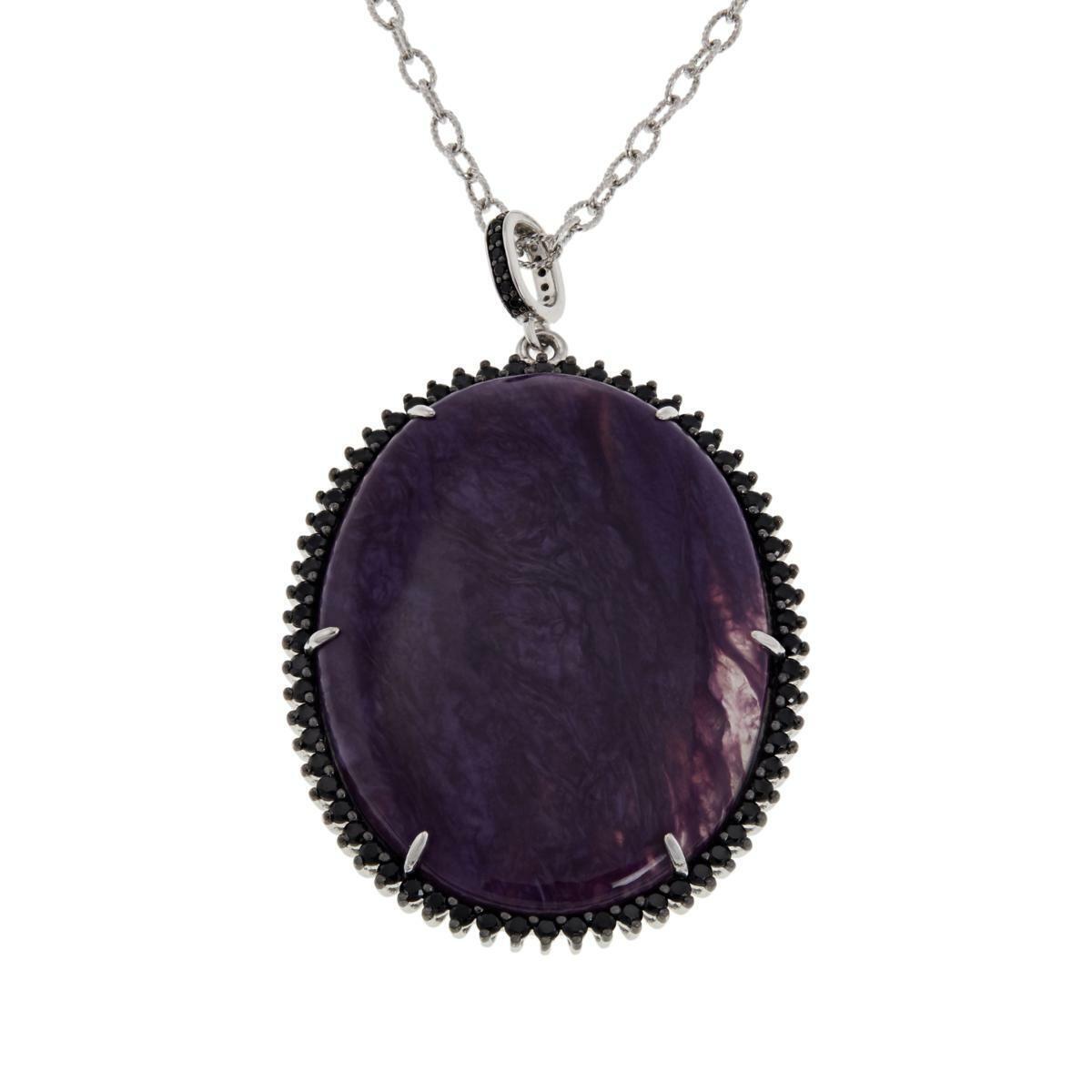 Rarities Purple Charoite and Black Spinel Oval Pendant with 18" Textured Chain