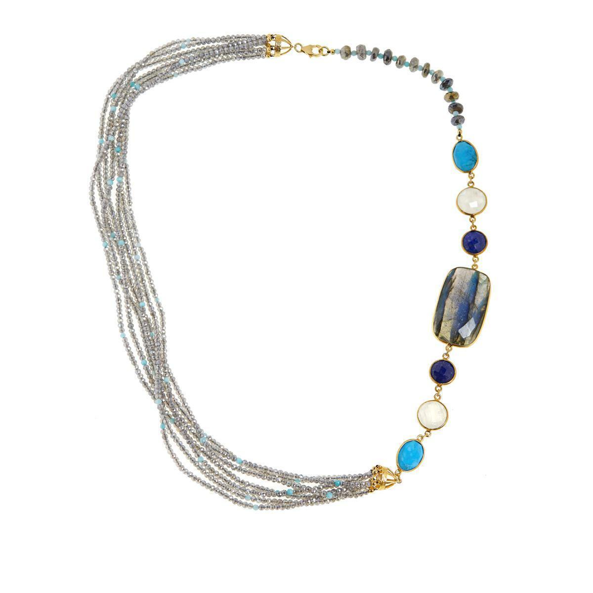 Rarities Gold-plated Sterling Silver Labradorite & Gem Multi-strand 24" Necklace