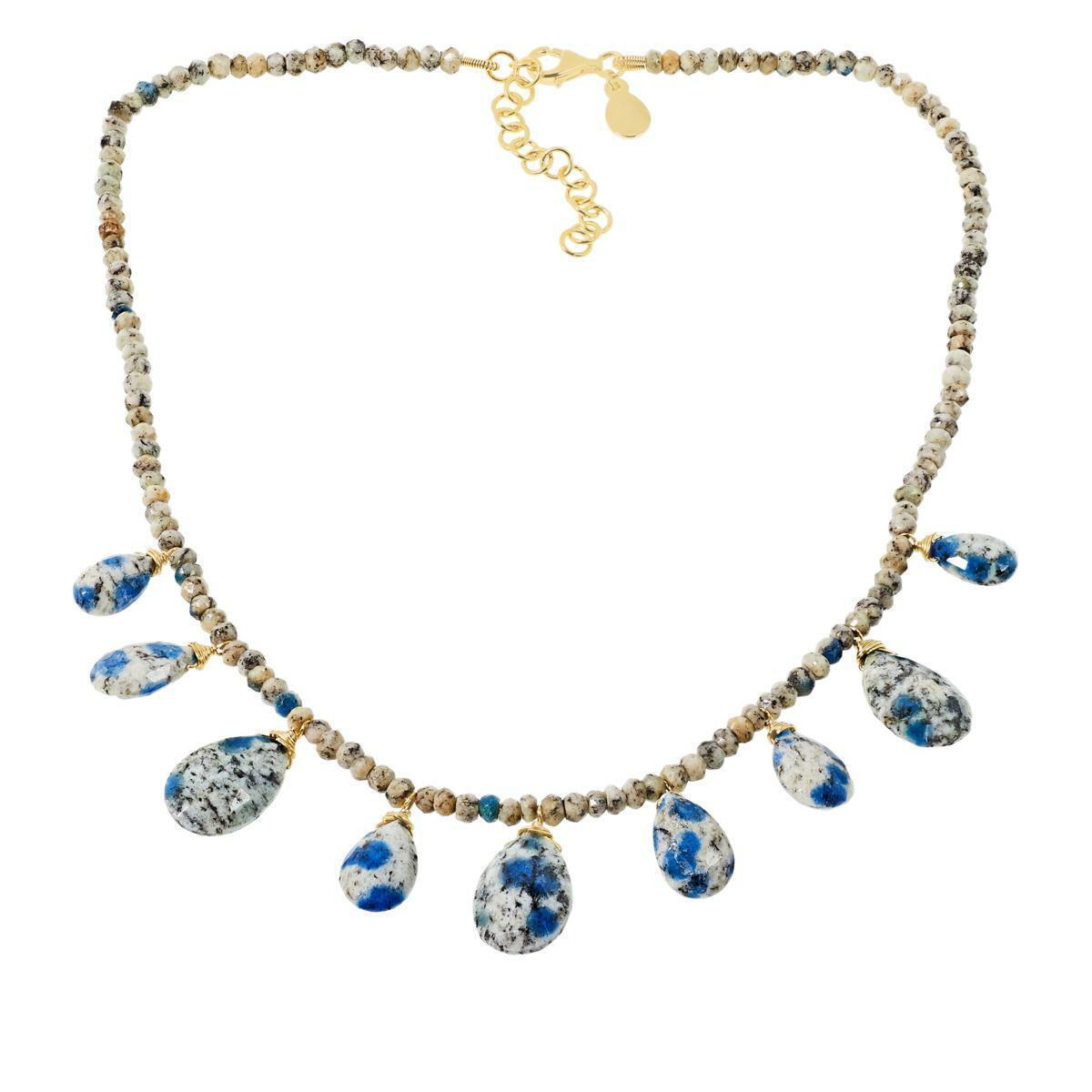 Rarities Gold-Plated Azurite Colored Gemstone Pear-Drop Beaded Necklace