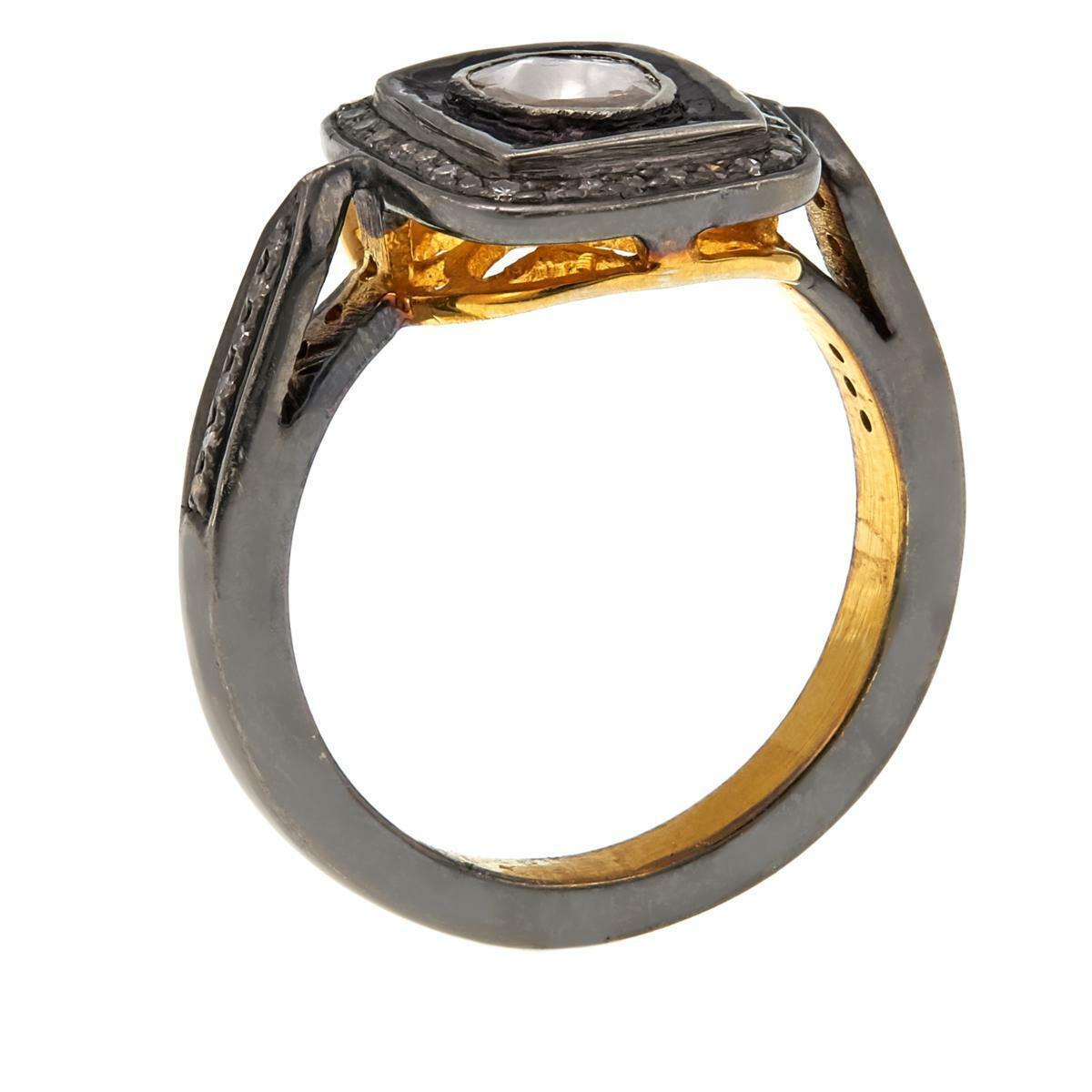 Joya Sterling Silver Goldtone 0.87ctw Polki Diamond Audrey Goldtone Ring, Size 6
