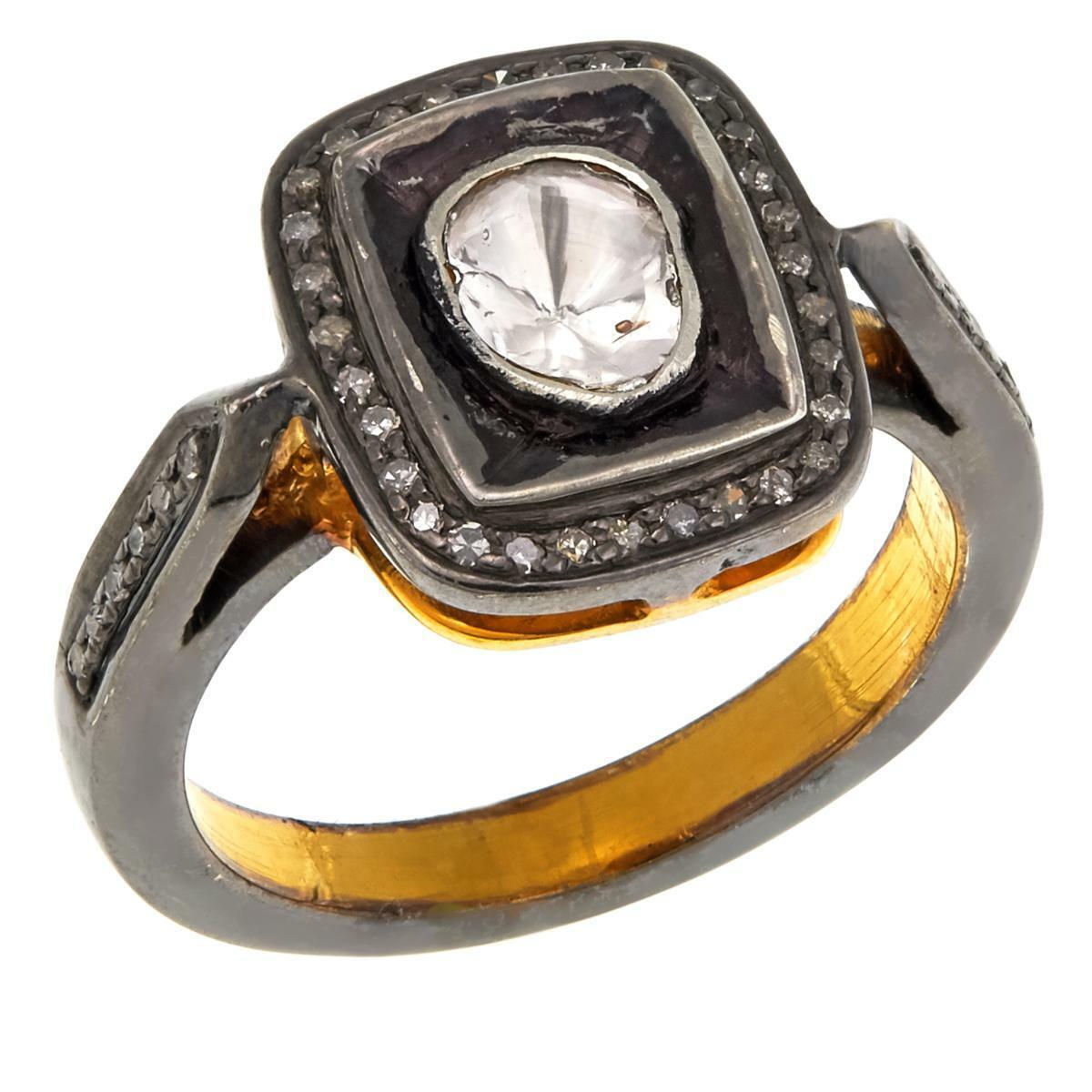 Joya Sterling Silver Goldtone 0.87ctw Polki Diamond Audrey Goldtone Ring, Size 6