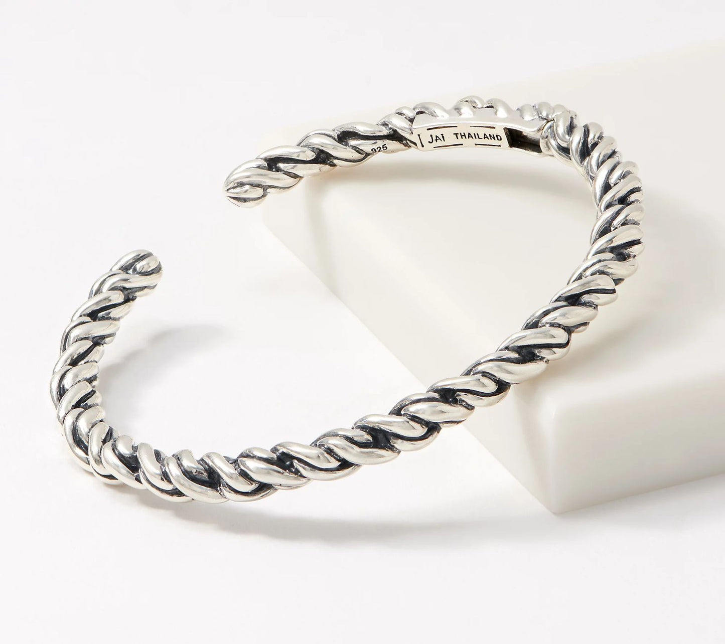 QVC JAI Sterling Silver Carved 5mm Cuff Bracelet  Rope, 7-1/4''