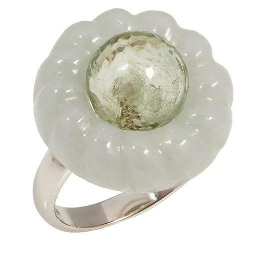 Jade of Yesteryear Sterling Silver Jade & Prasiolite Cable Frame Ring, Size 6