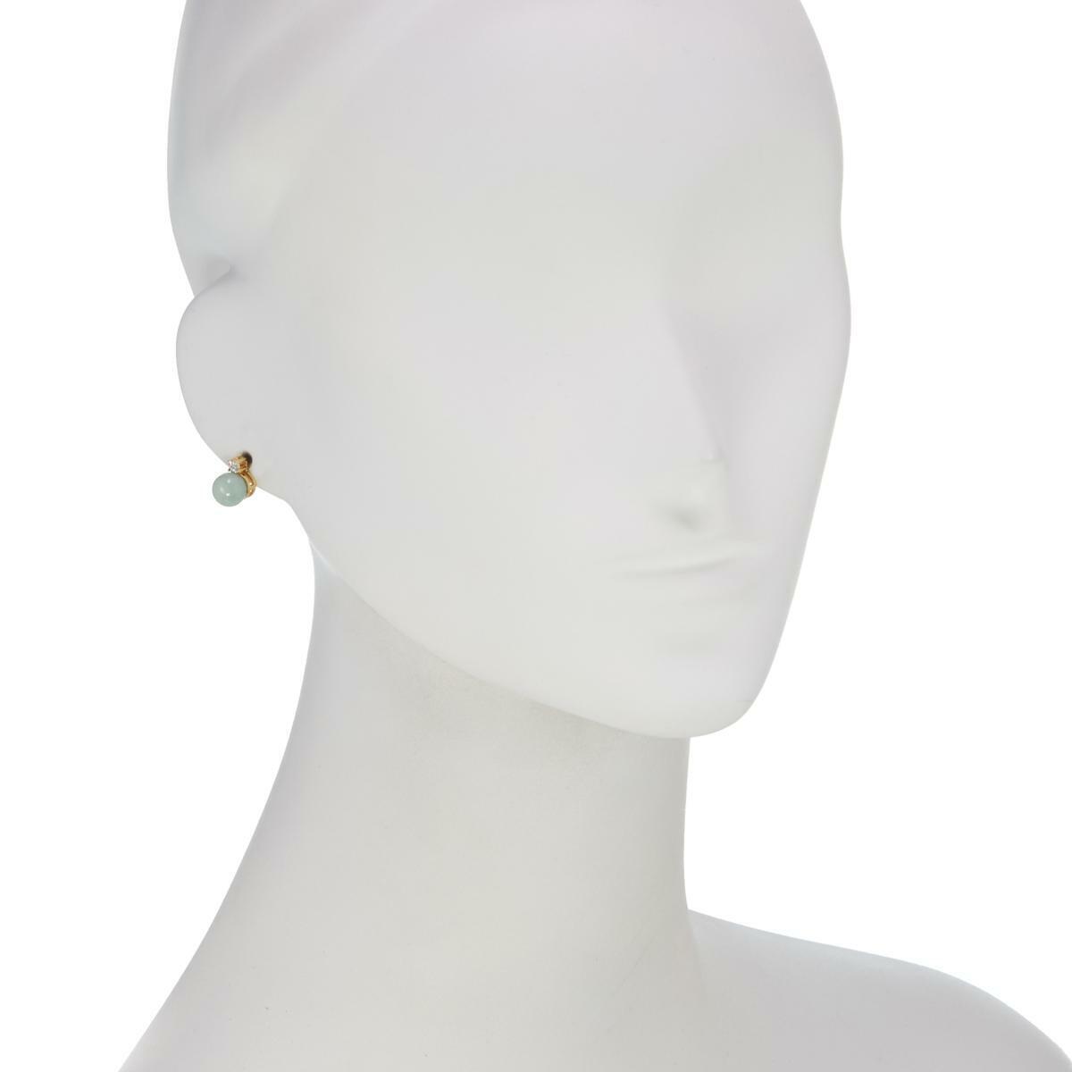 Jade of Yesteryear Light Green Jade Studs & Pendant Set with Diamond Accents