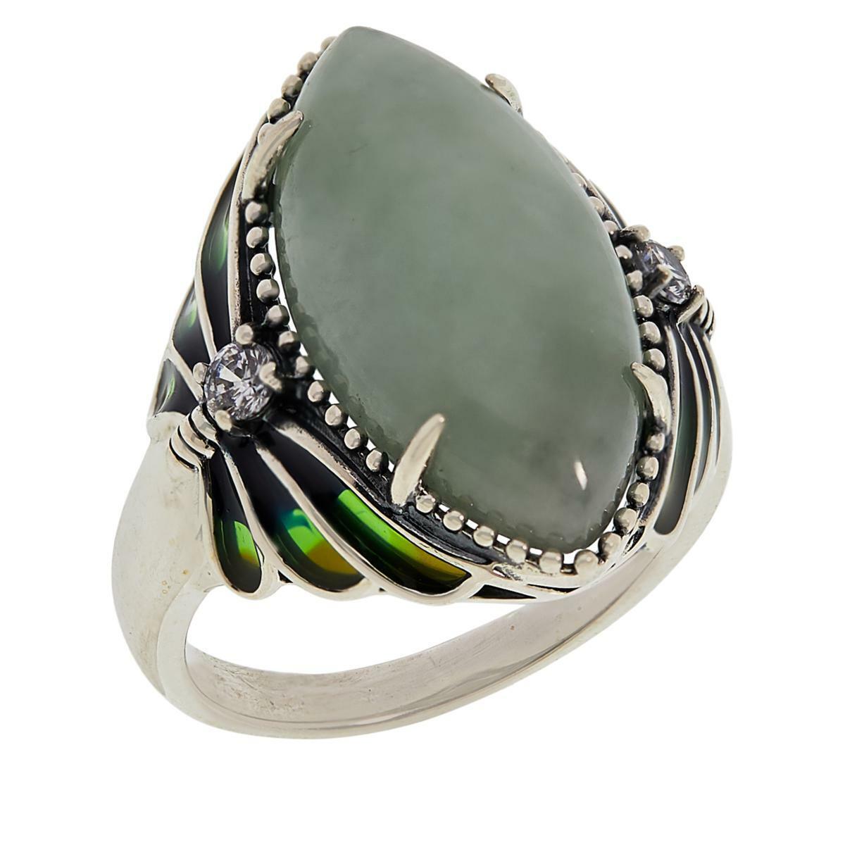 Jade of Yesteryear Joy Marquise Green Jade CZ Butterfly Ring, Size 6