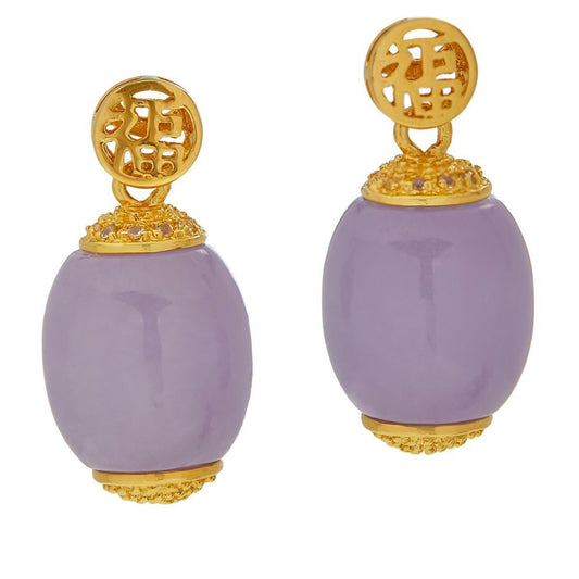 Jade of Yesteryear "Glamorous" Gold-Plated Purple Jade Barrel Drop Earrings