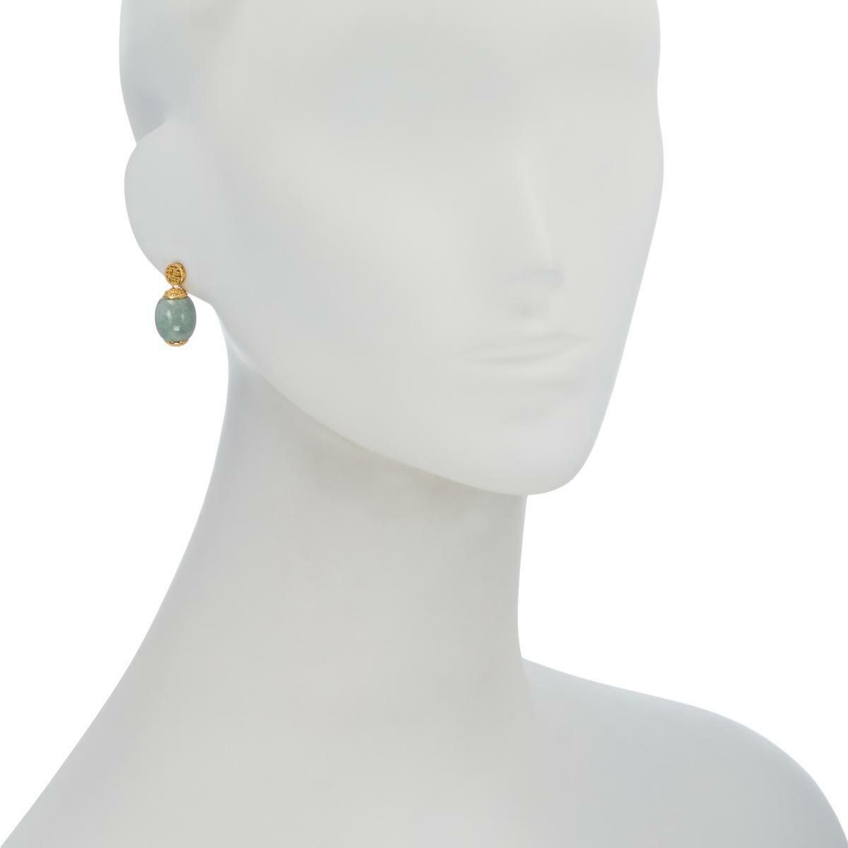Jade of Yesteryear "Glamorous" Gold-Plated Nephrite Jade Barrel Drop Earrings