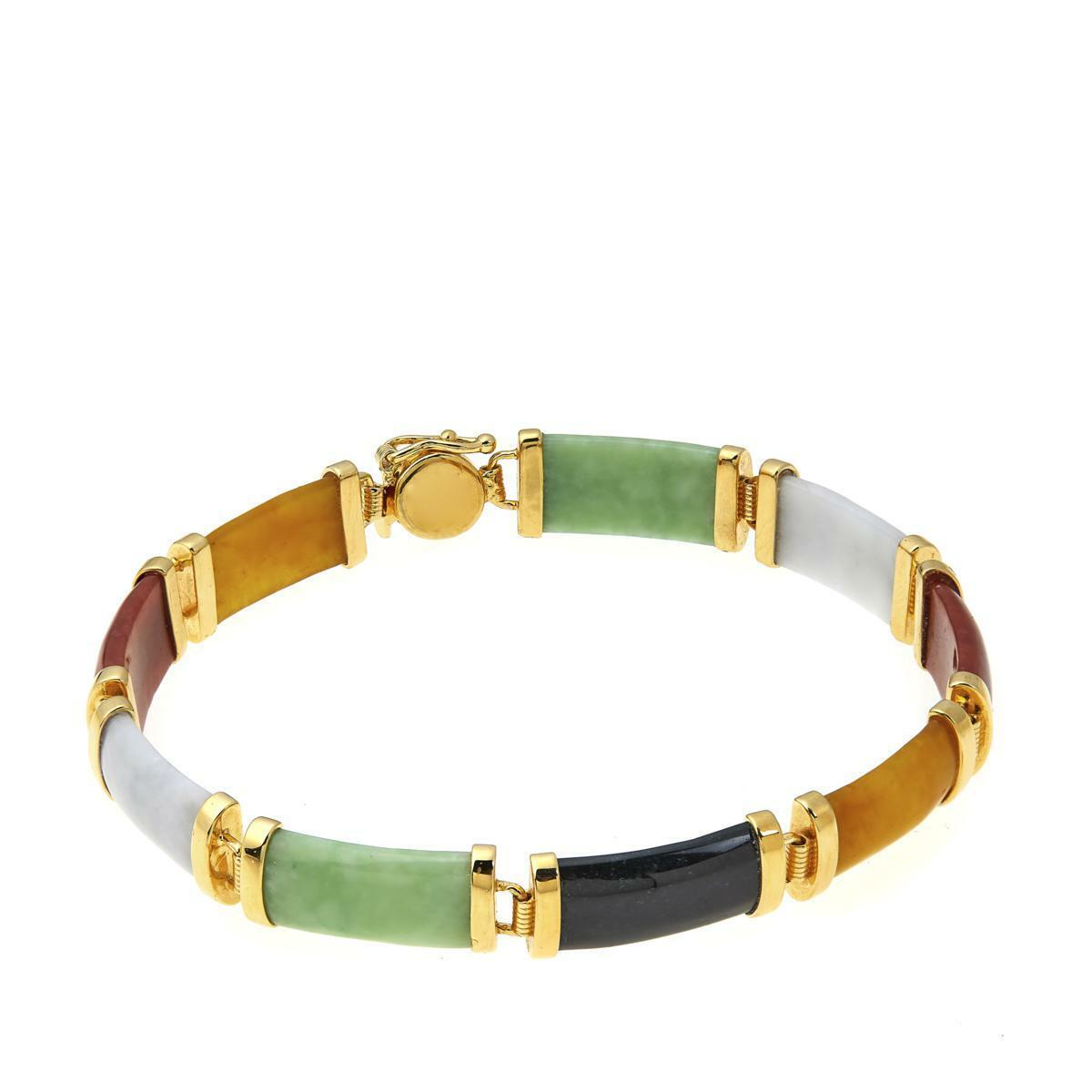 Jade of Yesteryear Multicolor Jade Goldtone Line Bracelet 7-1/4" to 7-1/2" Fit