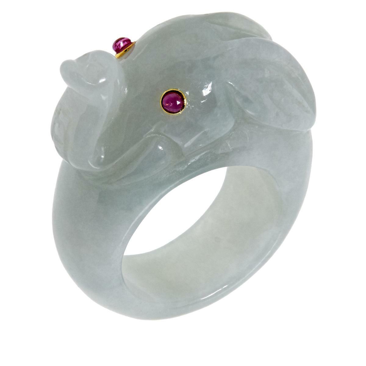 HSN - Jade of Yesteryear Gold-plated Elephant Carved Ring, Size 8