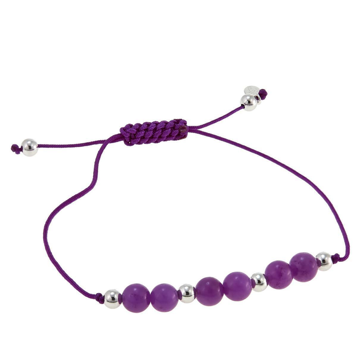 Jade of Yesteryear Adjustable Purple Jade Bead Macrame Bracelet, Fits Sm - Large