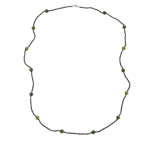 Jade of Yesteryear 36" Nephrite Jade and Black Spinel Beaded Necklace