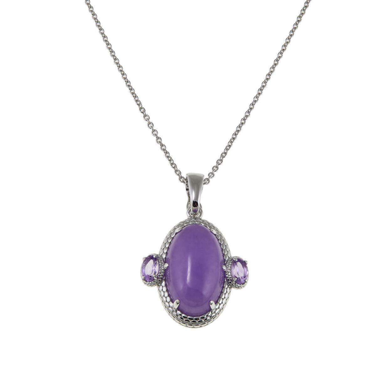 Jade of Yesteryear Purple Jade and Amethyst Pendant with 18" Chain