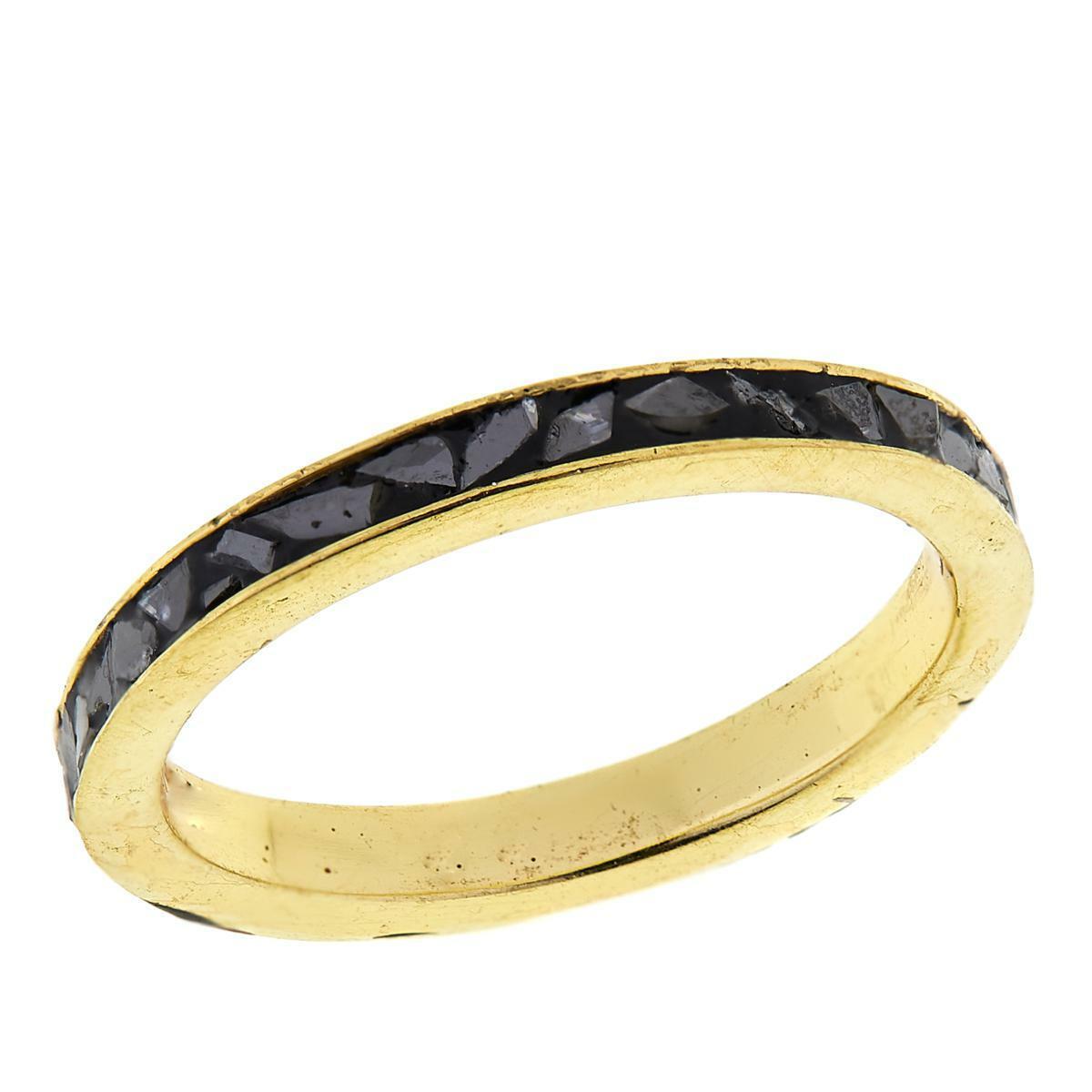 Joya Goldtone Sterling Silver Crushed Genuine Black Diamond Band Ring, Size 7