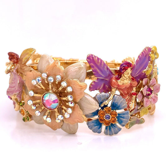 Kirk Folly Fantasy Fairy Floral Crystal Bracelet, Average - Goldtone