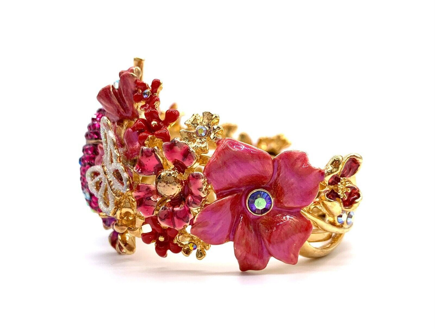 Vintage Kirks Folly Ladybug Hinged Cuff Bracelet Gold-Tone Crystal Enamel