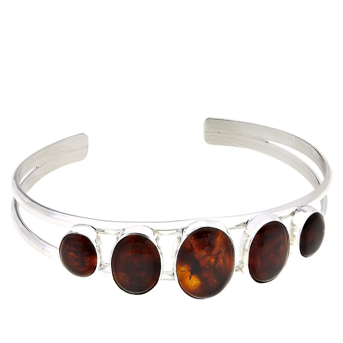 Jay King Sterling Silver Amber Oval Stone Cuff, 6-3/4" fit