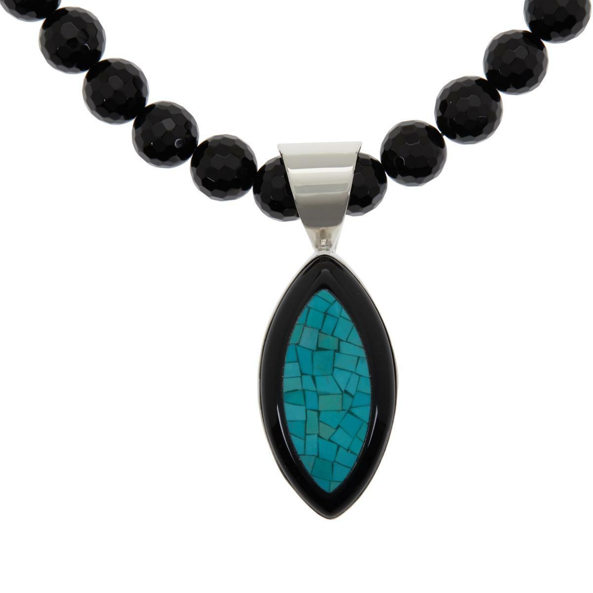 Jay King Black Chalcedony & Turquoise Mosaic Pendant with 18" Necklace