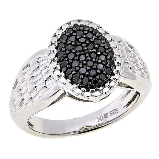 .25ctw Black Diamond Oval Cluster Sterling Silver Ring, Size 5