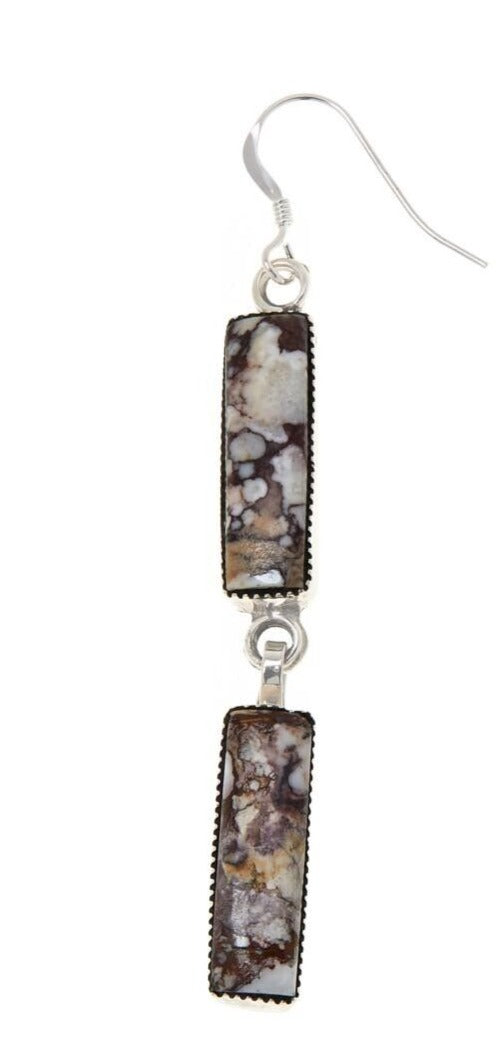 Chaco Canyon Sterling Silver Rectangle White/Brown Magnesite Drop Earrings