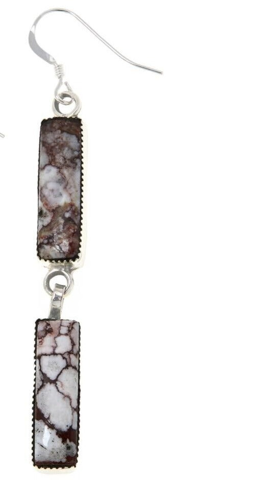 Chaco Canyon Sterling Silver Rectangle White/Brown Magnesite Drop Earrings