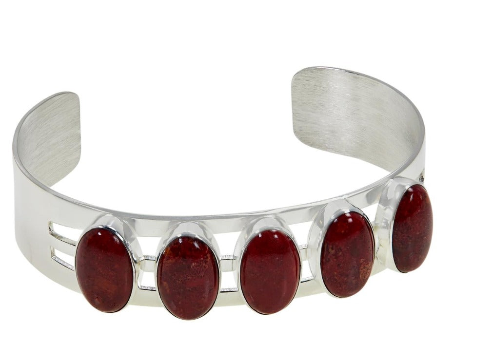 Jay King Sterling Silver 5Stone Red Coral Cuff Bracelet. 7-1/4"