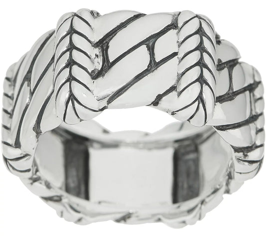 JAI Basketweave Wide Band Ring, Size 7 Sterling Silver