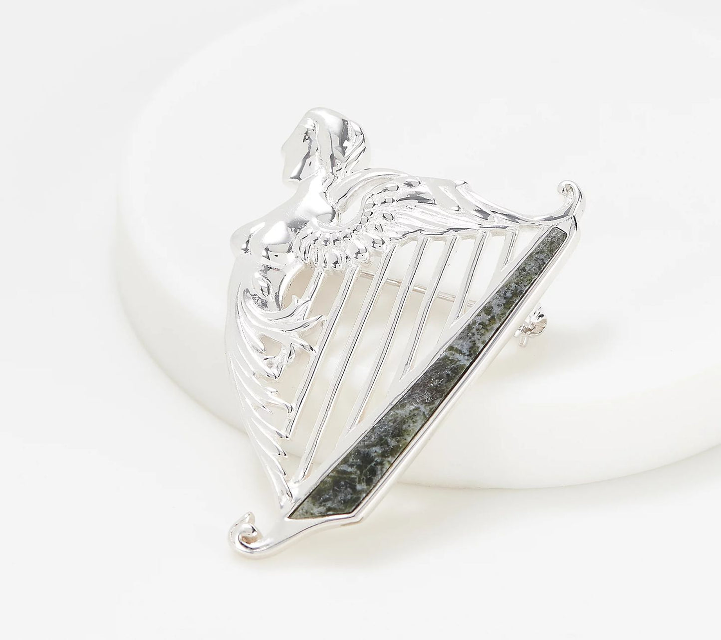 Connemara Marble Sterling Silver Sweater Pin Harp