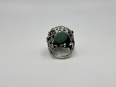 Jade of Yesteryear Sterling Silver Jade & Pink Corundum Ring, Size 7
