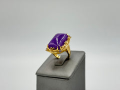 Jade of Yesteryear Sterling Silver Goldclad Emerald-Cut Purple Jade Ring, Size 5