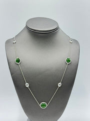 Jade of Yesteryear Sterling Silver Green Jade & Zircon Statin Necklace, 28"