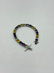 Absolute Sterling Silver Multicolor Gemstone Tennis Bracelet, 7"