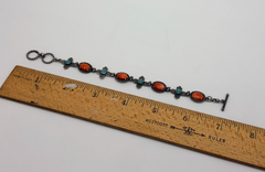 American West Sterling Silver Red Coral & Turquoise Reversible Bracelet, 6-3/4"