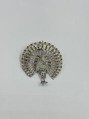 HSN Silvertone Multicolor Crystal Peacock Pin,