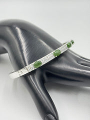 Jade of Yesteryear Sterling Silver Jade Oval Jade Bangle Bracelet, 7-3/4"